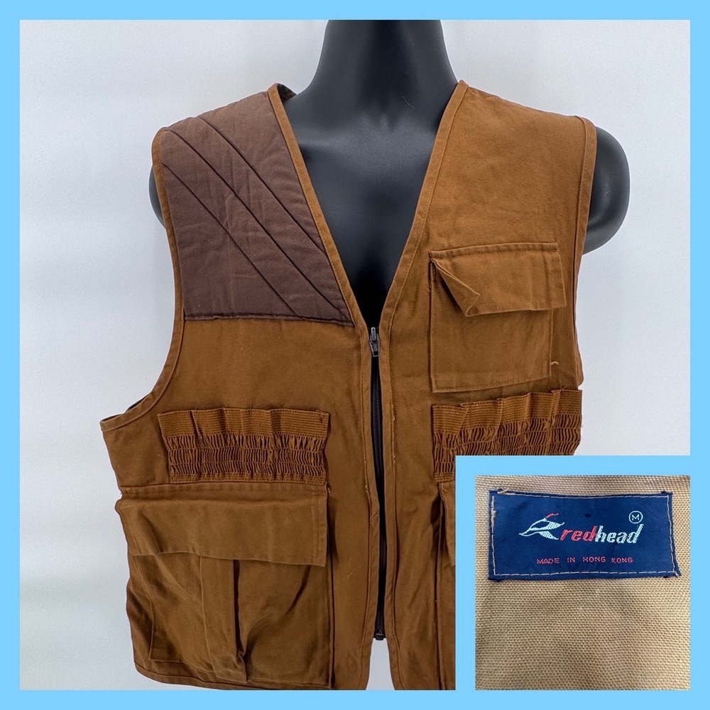Redhead Hunting Vest Mens Medium Brown Canvas Quilted Shoulder Game Bag Vintage
